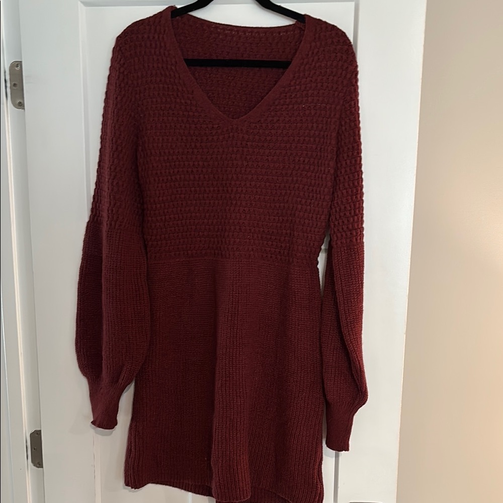 Cupshe Deep Red V-Neck Sweater